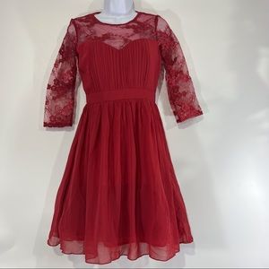 London Red Lace Long Sleeve 1/2 Sleeve Mini Dress NWT